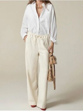 J. CREW Superwide Stratus Pants City Twill Soft Ivory Drawstring Sz 8 CI935 $148